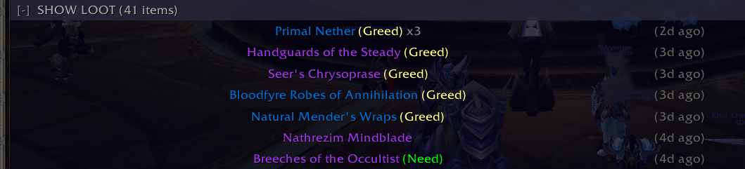 Per-player loot history with item links and roll method